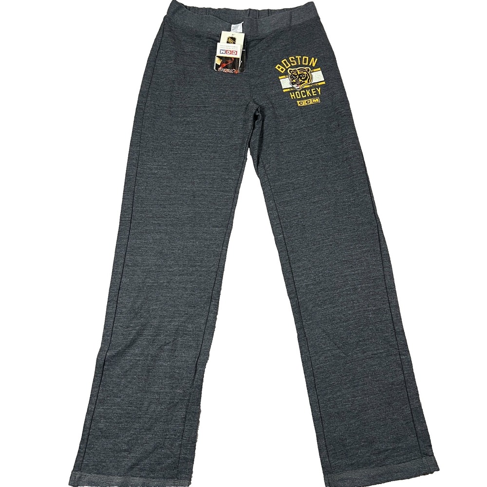 CCM Womens Small Charcoal Gray Stretch Boston‎ Bruins NHL Hockey Track Pants NWT